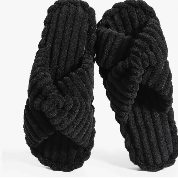 HOUSE SPA SLIPPERS FAUX FUR SLIPPERS , CROSS BANDS ANTI-SKID SOLE - Picture 3 of 10